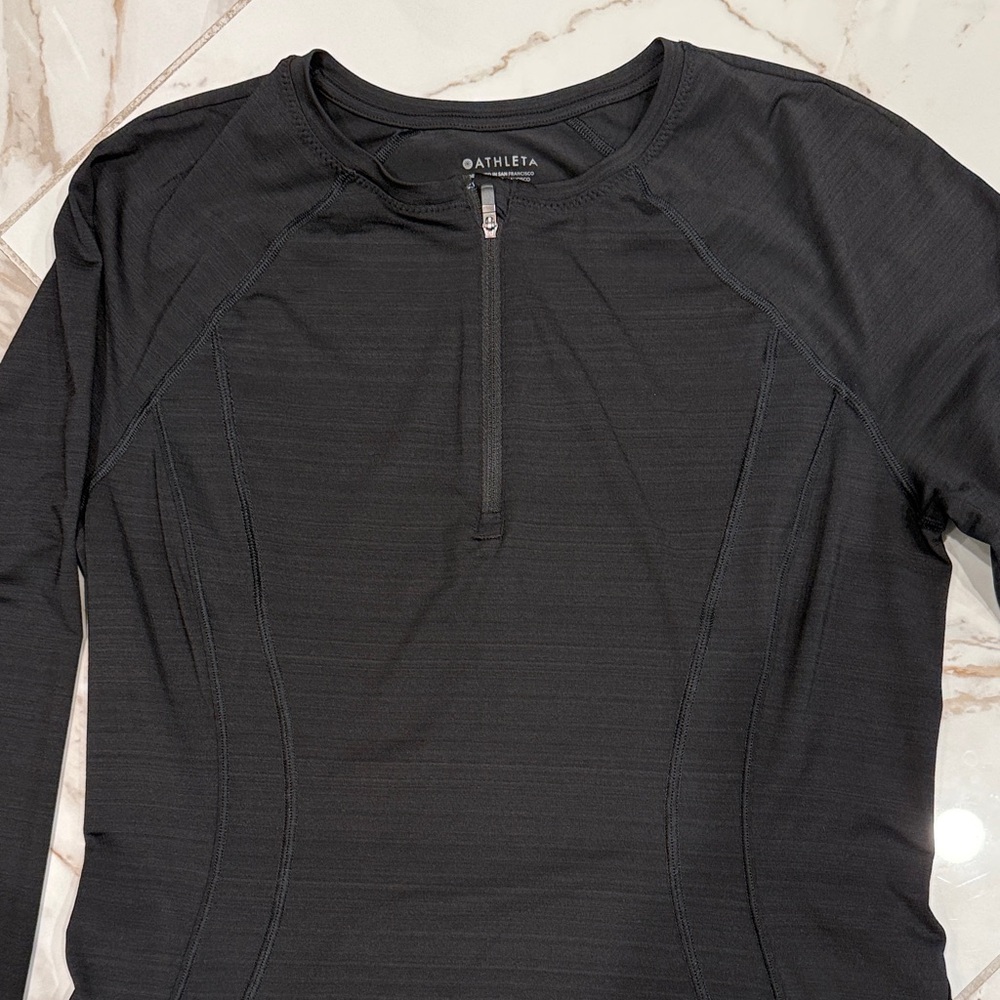 Athleta Black Long-Sleeve Half-Zip Performance Top